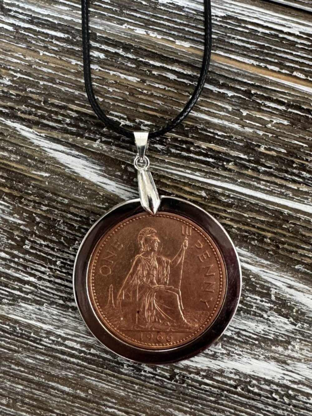 1966 English 1 Penny Coin Pendant, Artisan Vintage Coin Resin Necklace - Picture 11 of 11